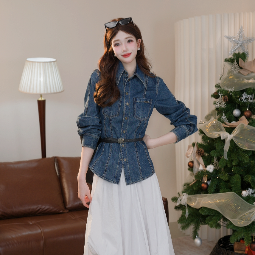 AMASS/阿玛施25新款时尚气质牛仔衬衫上衣牛仔衬衫530132