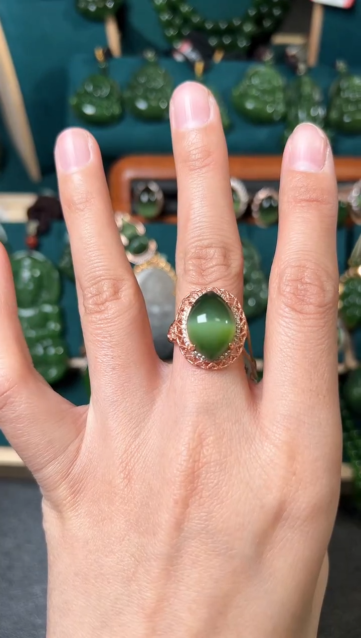 【闪购商品】和田玉（碧玉）戒指银S925镶嵌碧玉