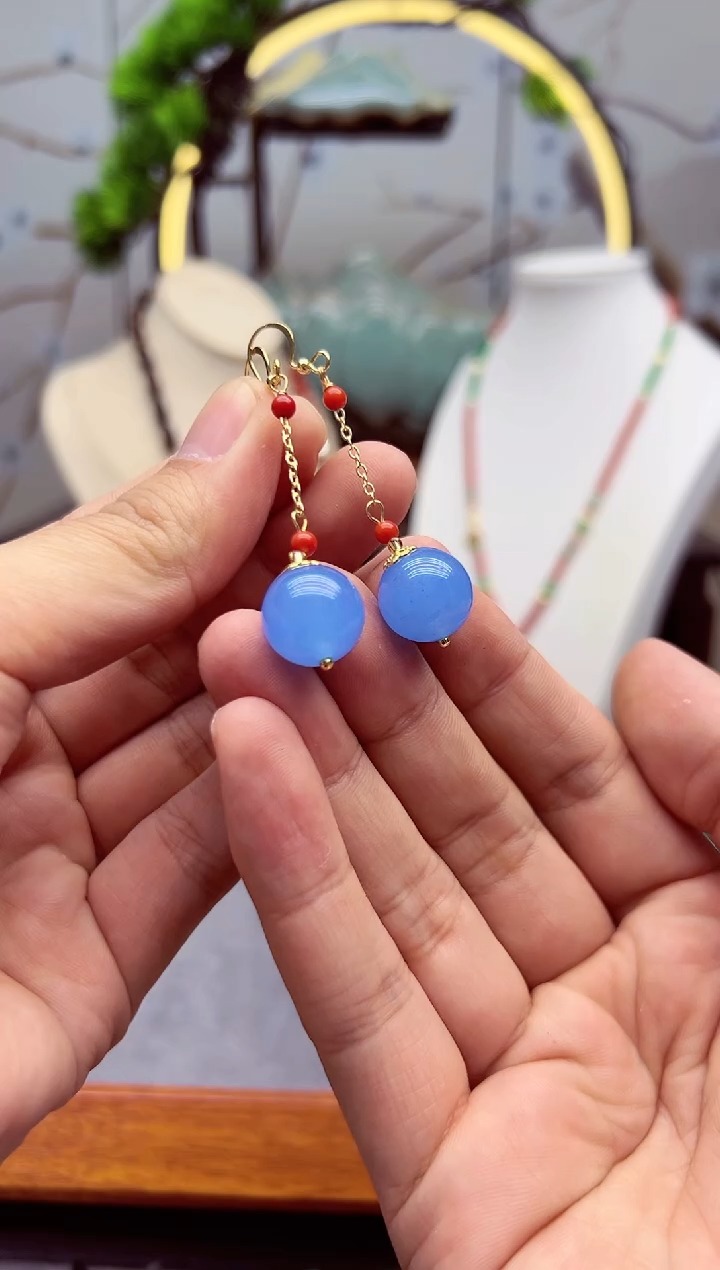 【闪购商品】海蓝宝石耳坠14K金镶嵌e214`````