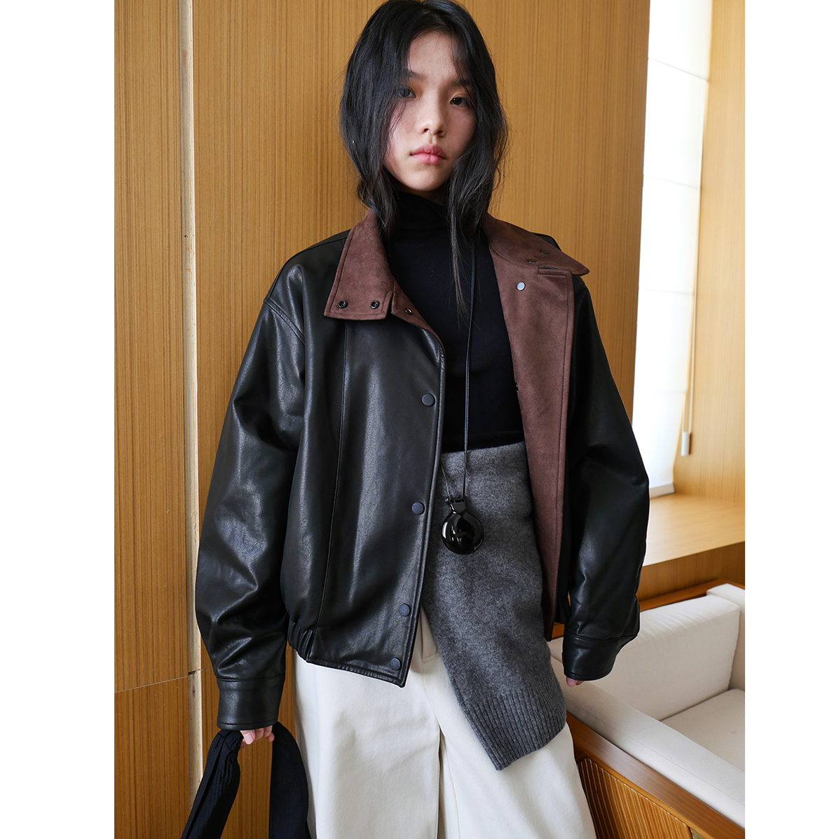 《新品上新》韩系棉服百搭宽松拼接短外套皮衣 02313