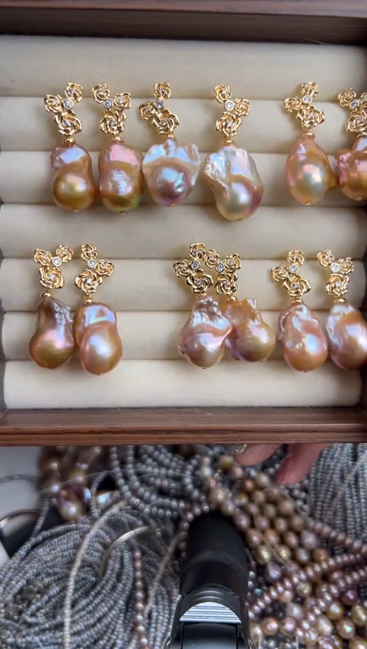 未镶嵌福利淡水珍珠巴洛克*强光珍珠耳钉精工镶嵌（多样发一）