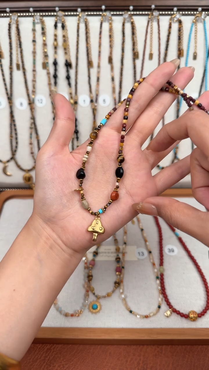 项链钛钢石英质玉蘑菇