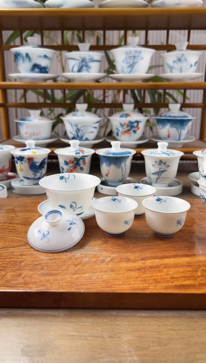 微瑕玉兰80ml三才盖碗+小美人杯3个