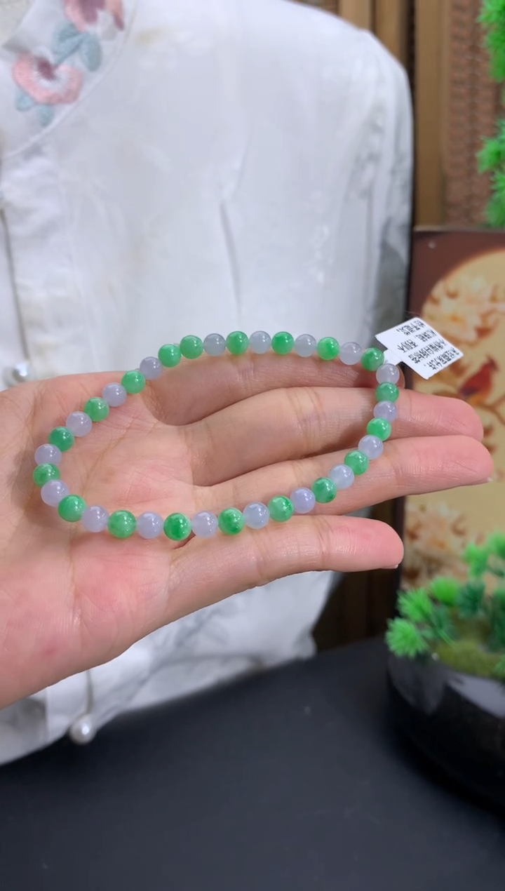 未镶嵌手串翡翠双彩手串 卡5mm