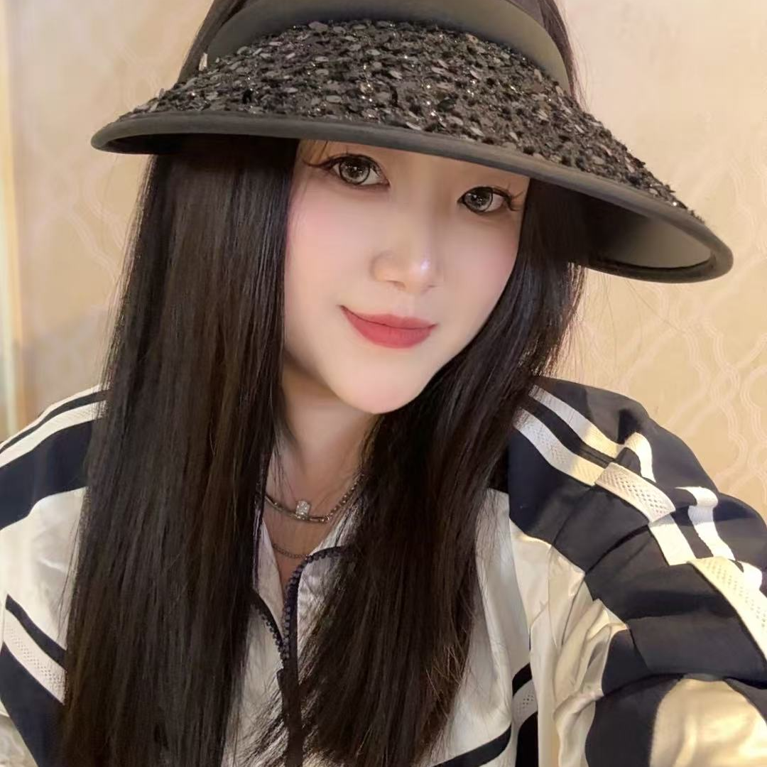 夏季女士亮片空顶时尚防晒遮阳帽黑色
