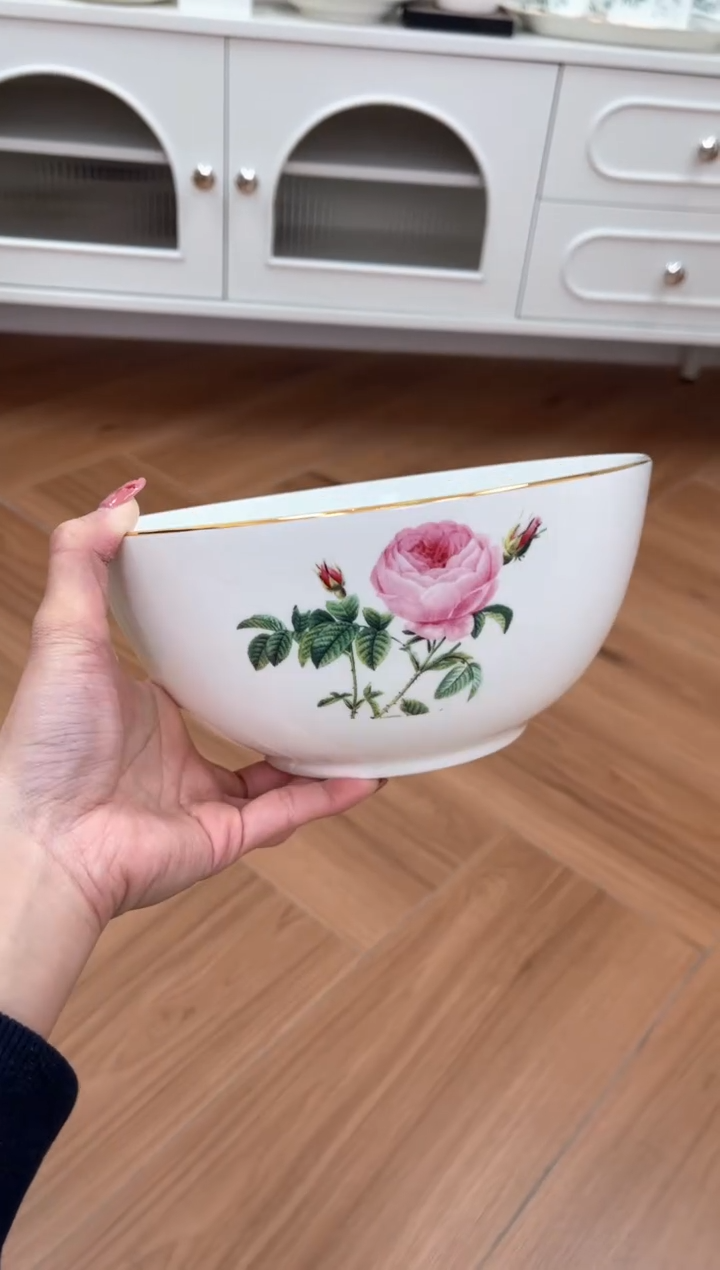 【闪购商品】碗玫瑰高骨骨瓷大汤碗