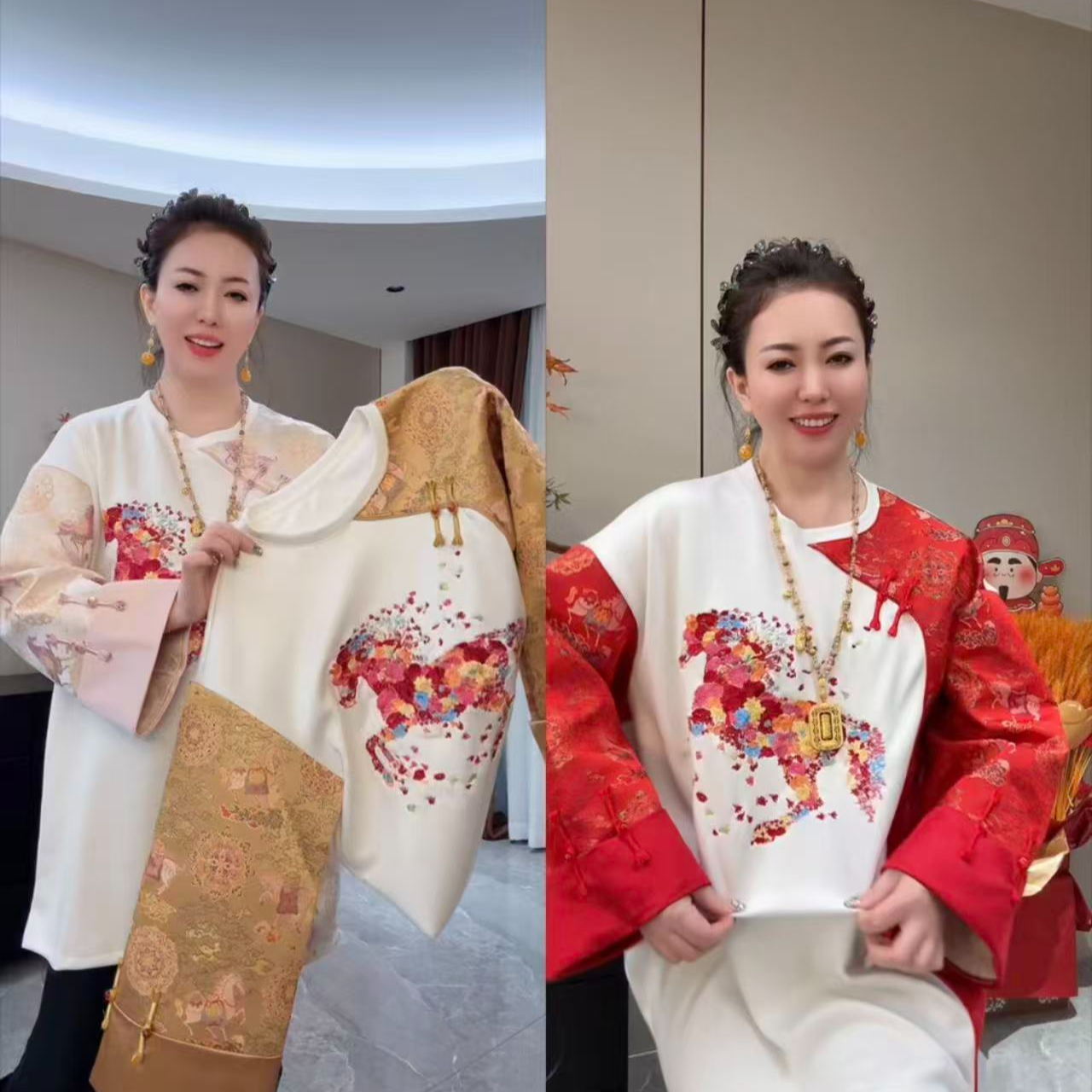  6068彩花刺绣马新中式长款上衣