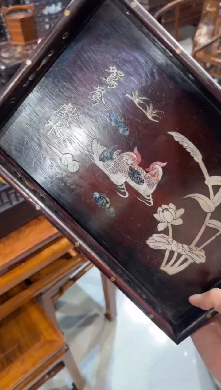 木木头款紫檀鸳鸯戏水围栏宽盘198