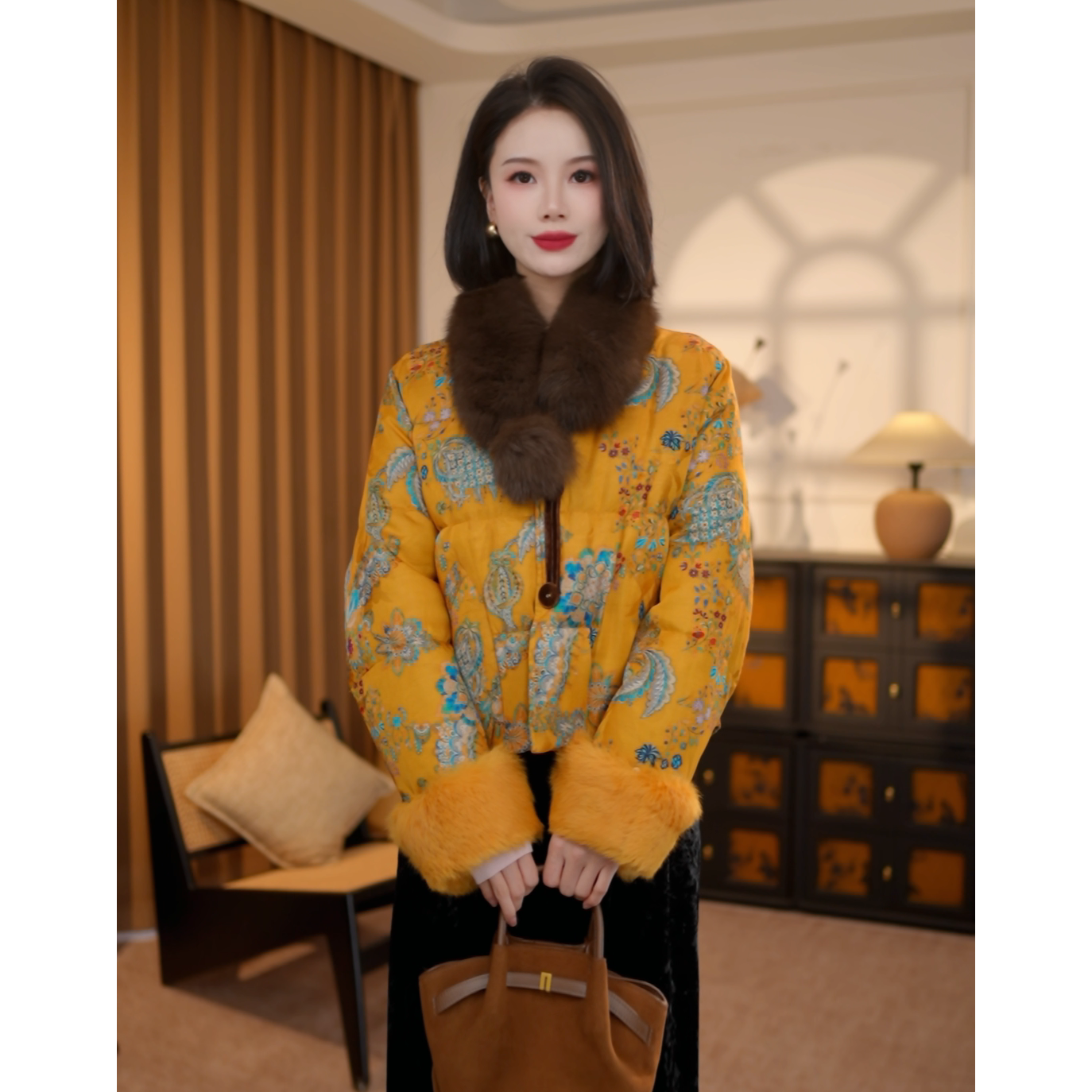 【景姝】新中式高定保暖冬狐狸毛鹅绒服G8998