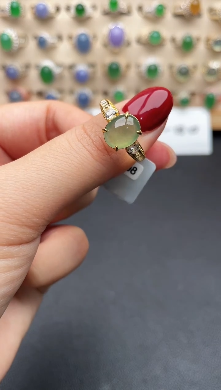 银S925镶嵌戒指翡翠一物一证一礼盒