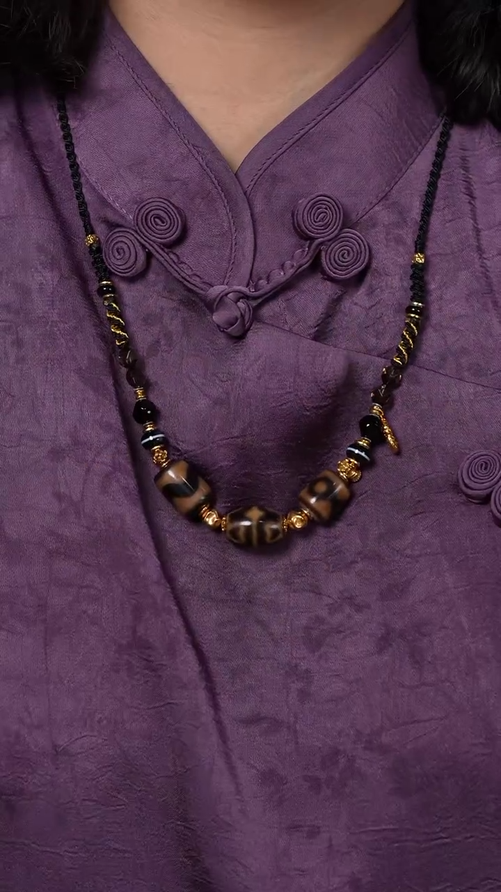 【闪购商品】玛瑙/玉髓颈饰未镶嵌Y62349黑金多宝锁骨链