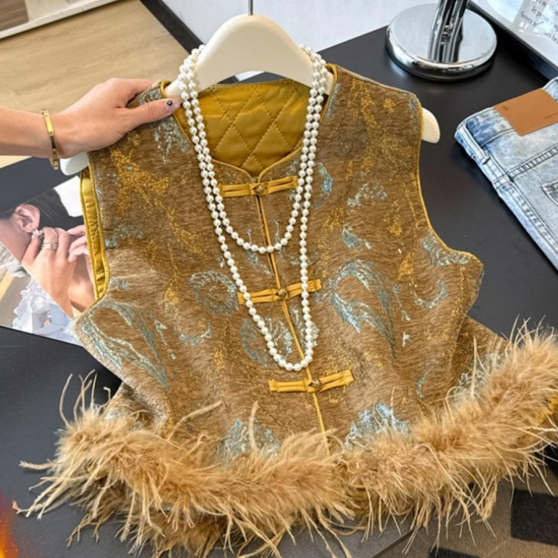 （现货发货➕运险）复古毛毛上衣2025新中式提花国风马甲