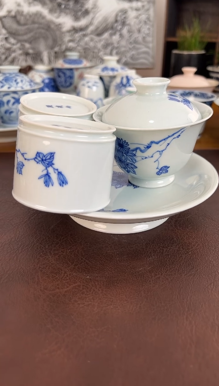 照夜白青花安居乐业4件套