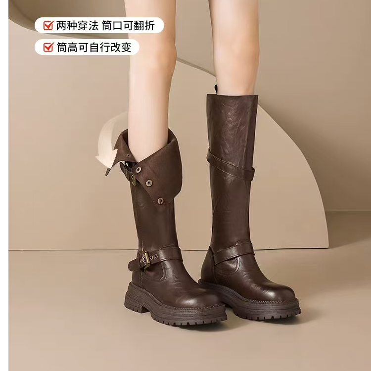 NO退NO换孤品叫名字拍时装靴黑色中筒女靴长靴骑士中筒厚底马丁靴