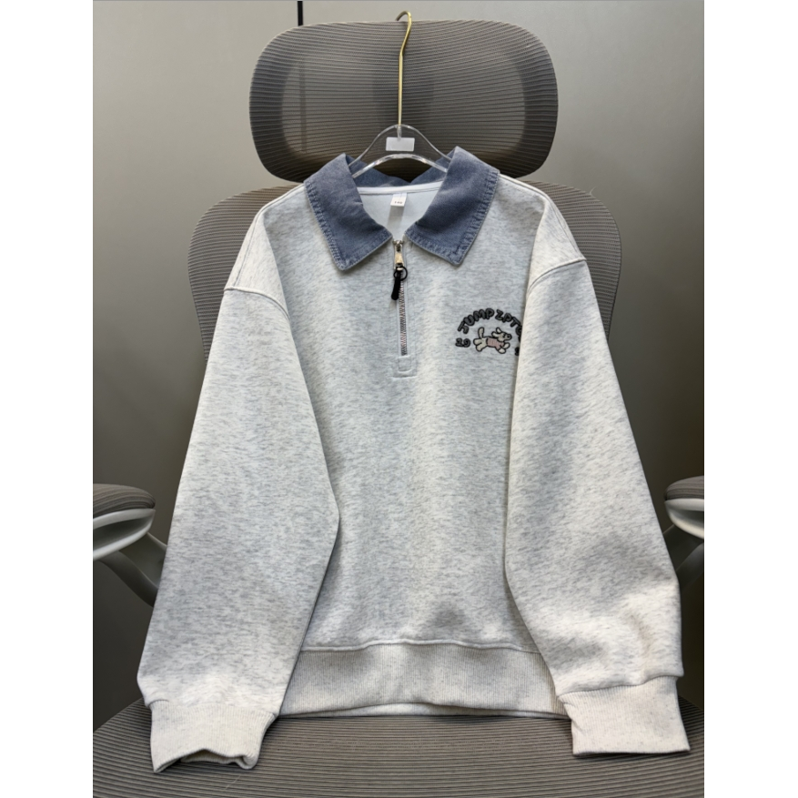 【断码清货】2025春小狗刺绣牛仔翻边领卫衣 D262 262 R