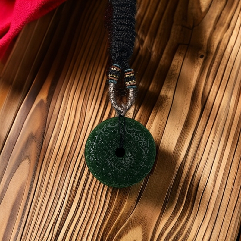 高货俄料碧玉镯芯双面精雕平安扣