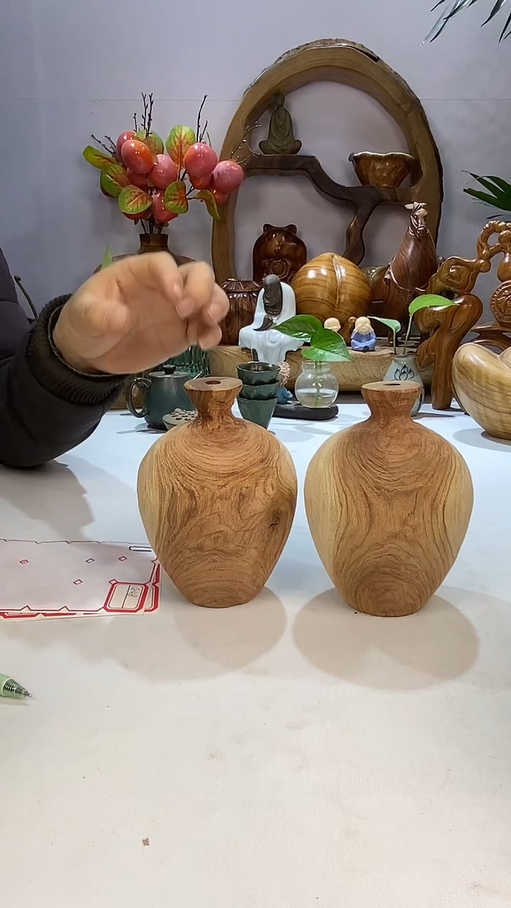 【闪购商品】香樟木A19原木拉丝花瓶/1对