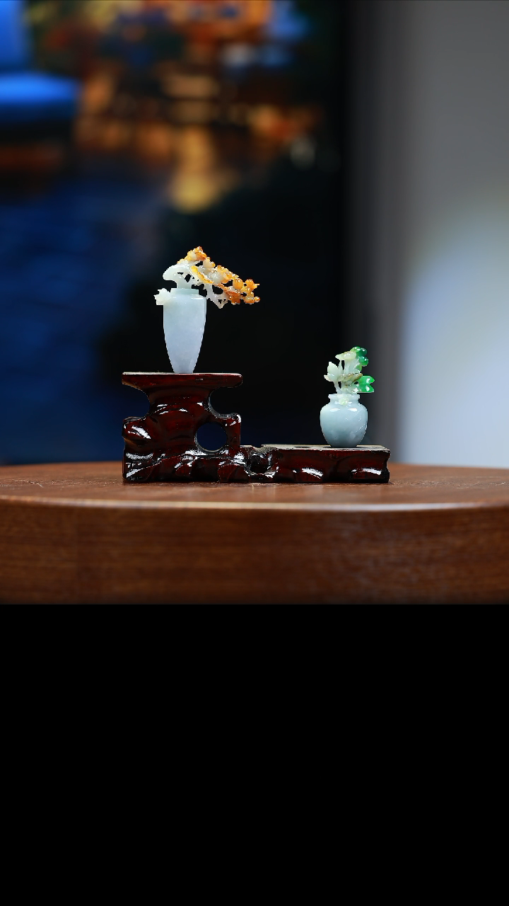 【闪购商品】定制翡翠未镶嵌翡翠花瓶组合