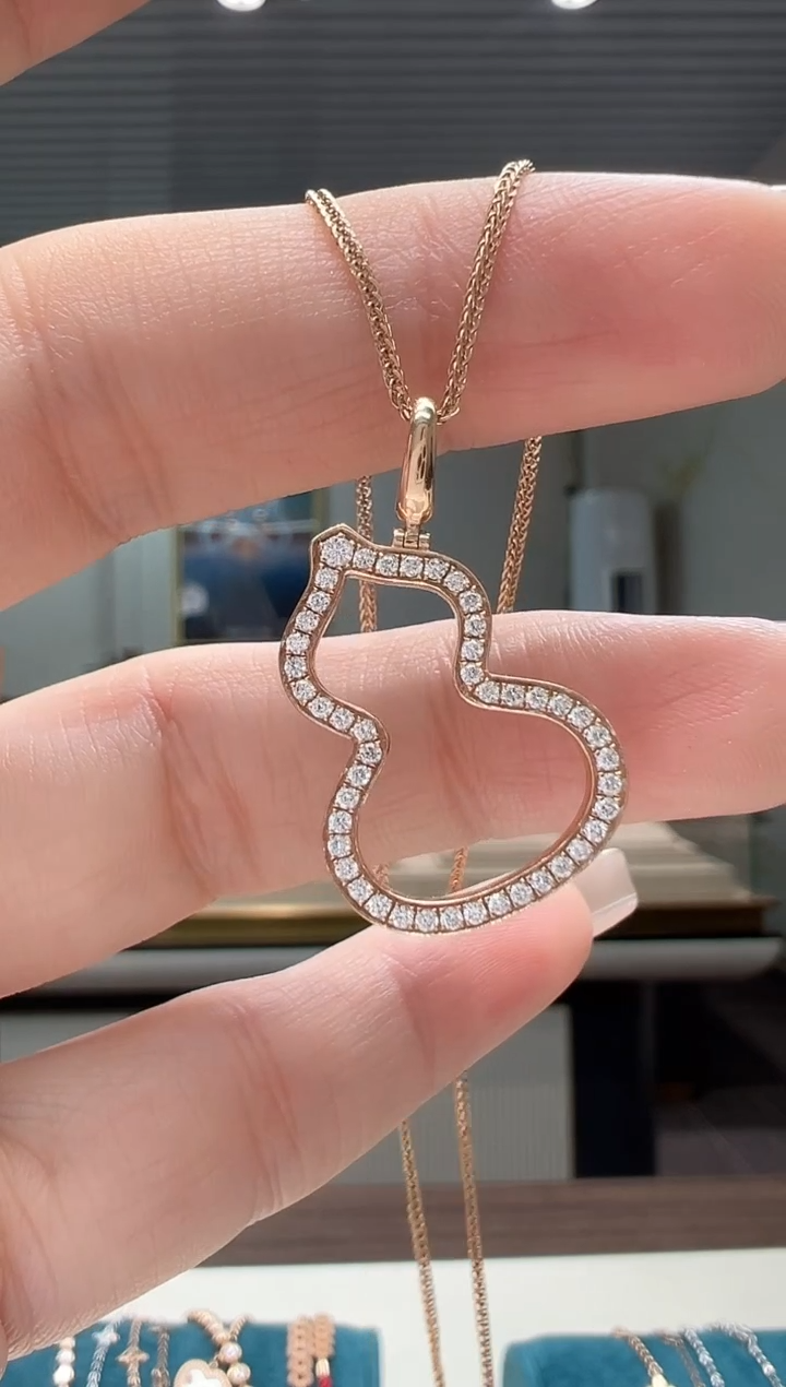 【闪购商品】钻石吊坠(不含链)18K金镶嵌满钻镂空葫芦吊坠K红