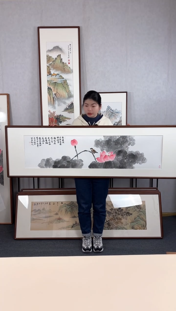 【闪购商品】国画手绘*荷花*52*172cm实木框
