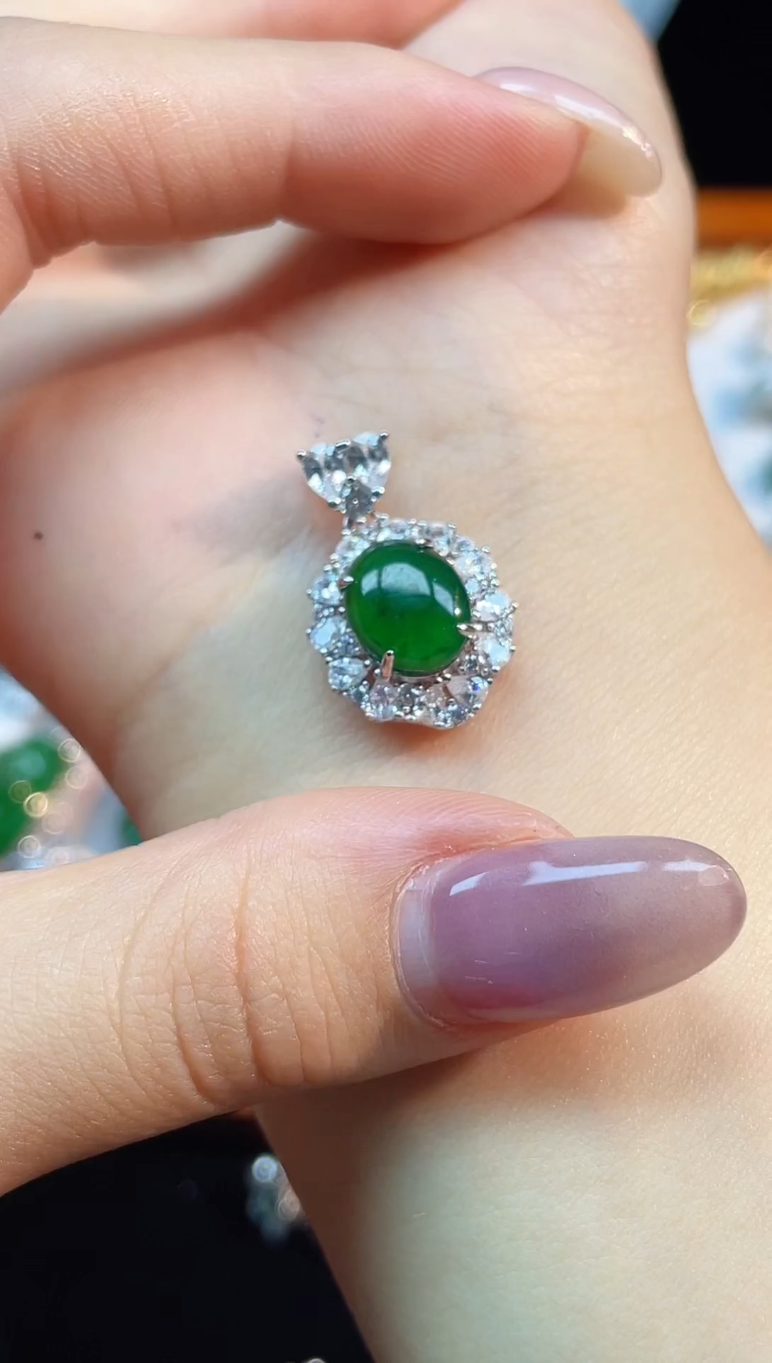 吊坠(不含链)银S925镶嵌翡翠天然翡翠A货