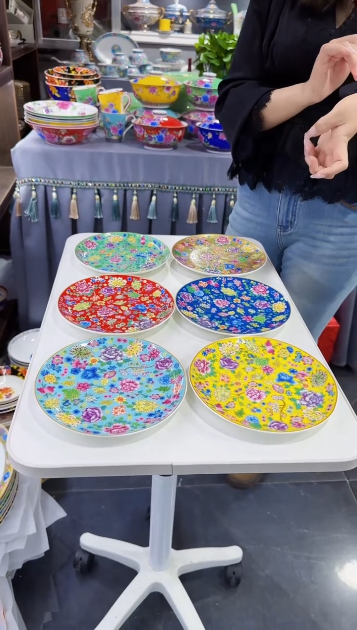 珐琅七英寸骨碟6个景德镇陶瓷