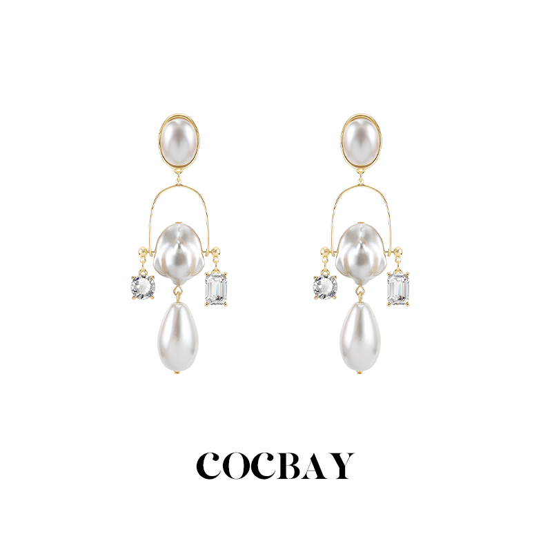 锌合金仿珍珠耳饰 COCBAY-轻奢风琴巴洛克珍珠耳坠