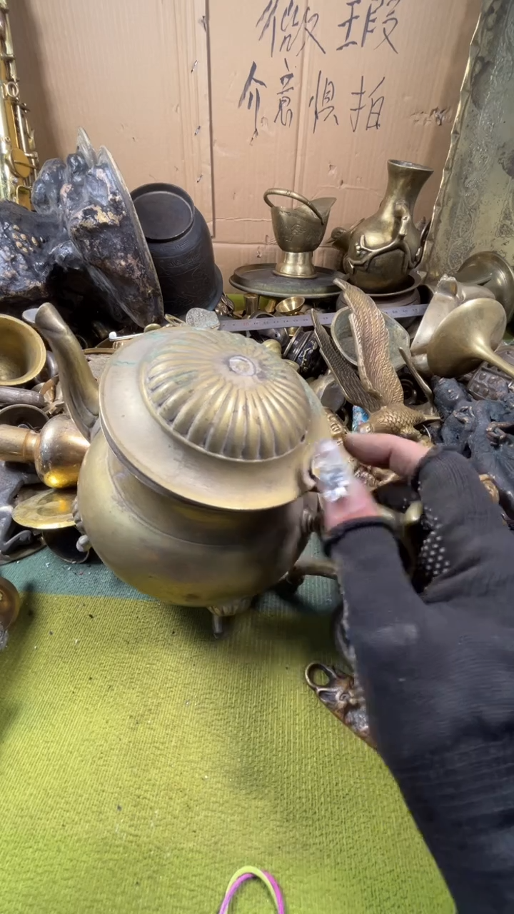 真*欢亿锦铜回流铜器摆件110