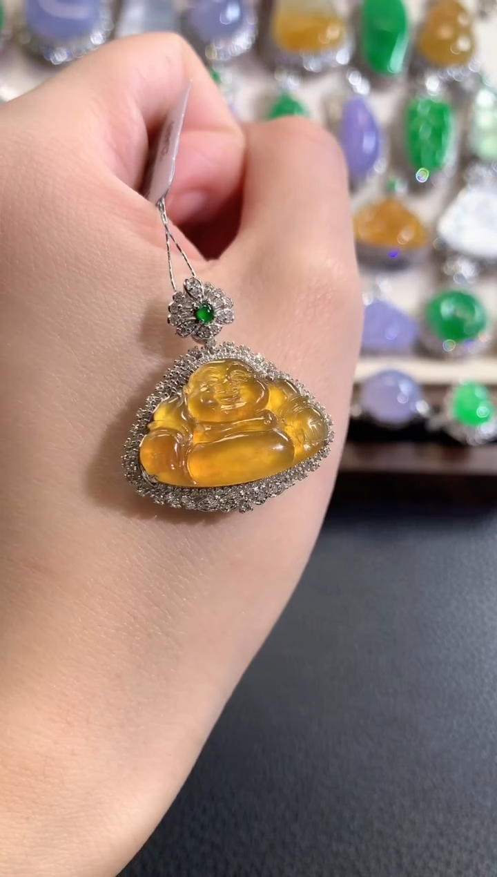 吊坠(不含链)18K金镶嵌翡翠冬日珠宝E38