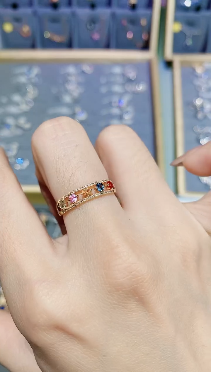 【闪购商品】彩色蓝宝石戒指18K金镶嵌戒指