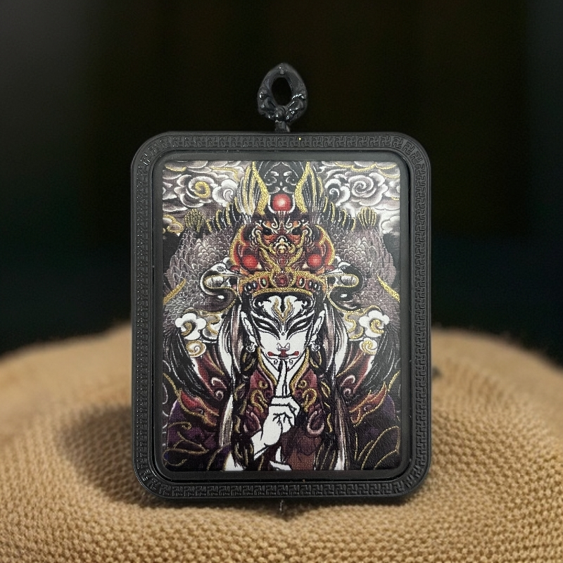 【主播同款】半手绘描金白鹤童子黑财神唐卡