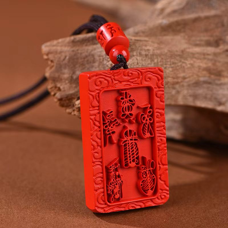 含辰砂工艺品原矿朱砂五路财神吊坠高含量天然水飞红砂护身符