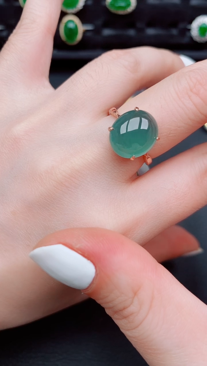 【闪购商品】翡翠戒指银S925镶嵌天然a货翡翠652