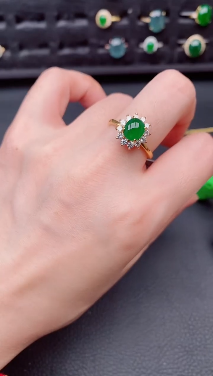 银S925镶嵌戒指翡翠天然a货翡翠262