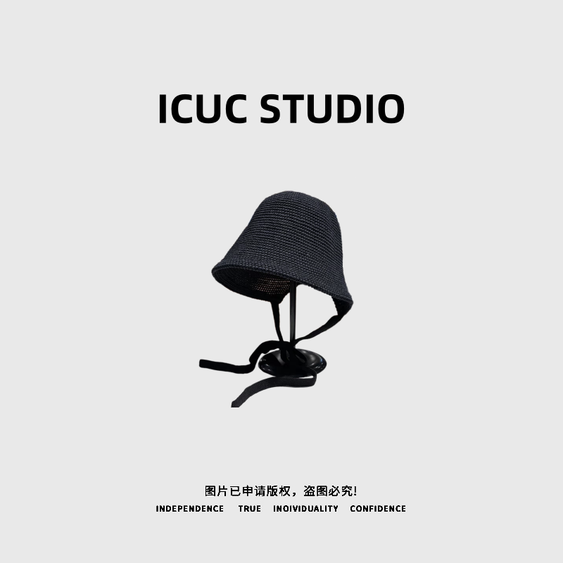 ICUC STUDIO-【日系针织飘带渔夫帽】新款透气遮阳防晒帽