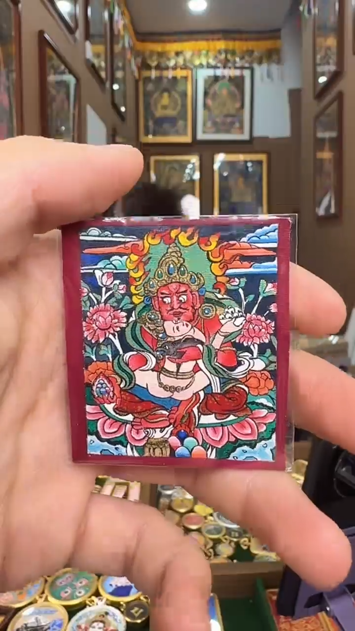 吊坠红财神-纯手绘唐卡