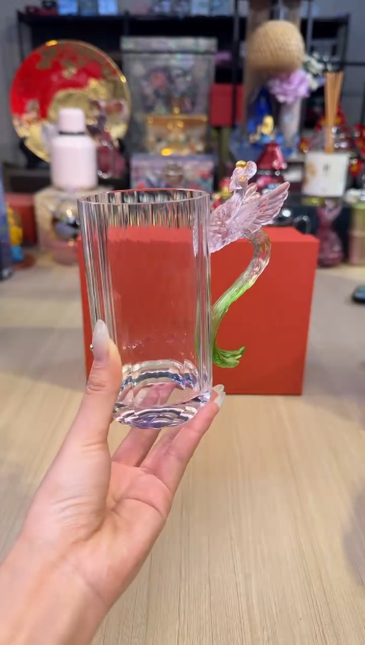 82有凤来仪栾凤水晶杯+茶叶（粉绿色）