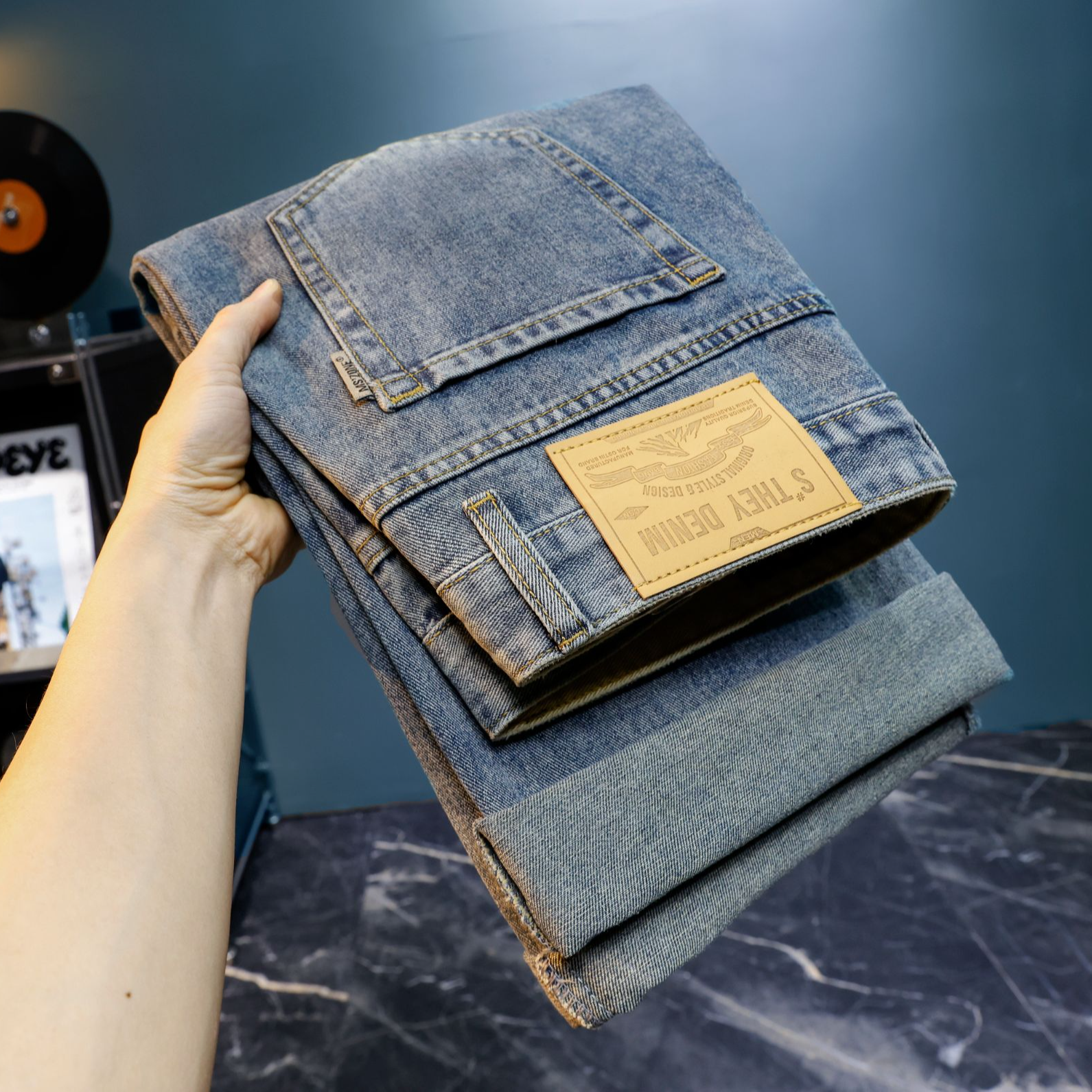 微弹长裤秋冬韩系男款修身牛仔裤休闲直筒百搭宽松