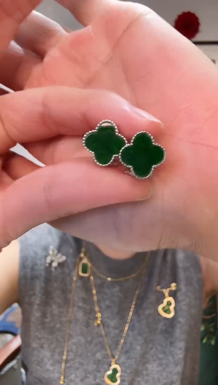 【闪购商品】翡翠耳饰银S925镶嵌耳饰