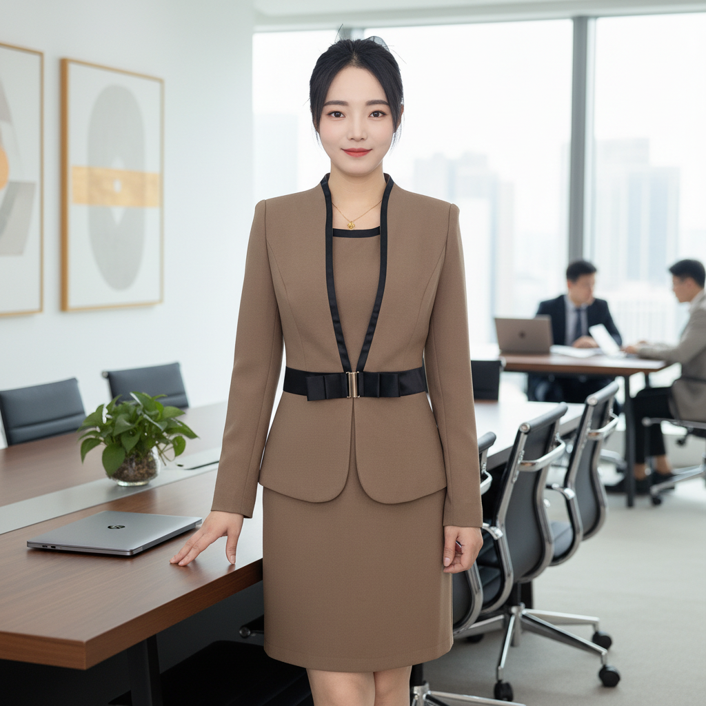  T-91【高级感套装裙女】卡其色秋季时尚气质西装外套背心裙两件套