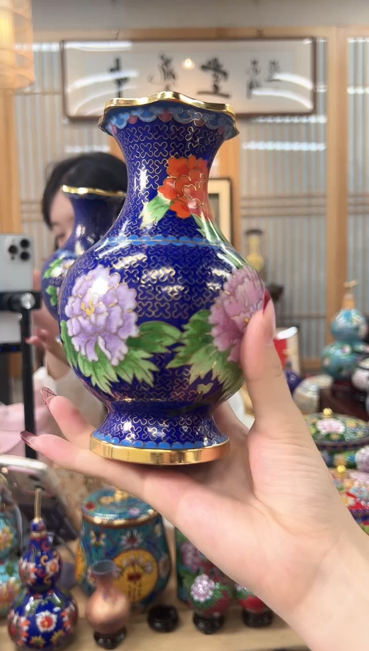 【闪购商品】景泰蓝花口瓶&牡丹花&小HKP0001蓝