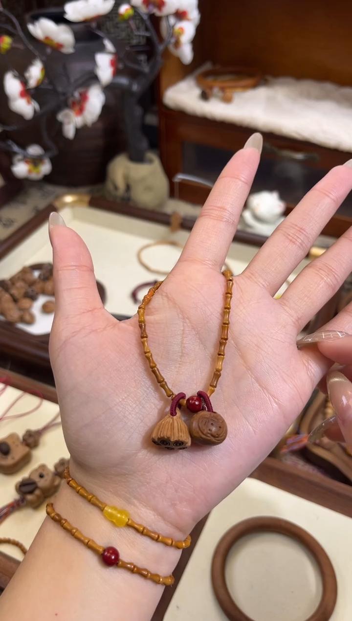 手串桃核【桃缘行】竹节「朱砂福气莲莲」桃核辟、挡、驱、护 备注手围