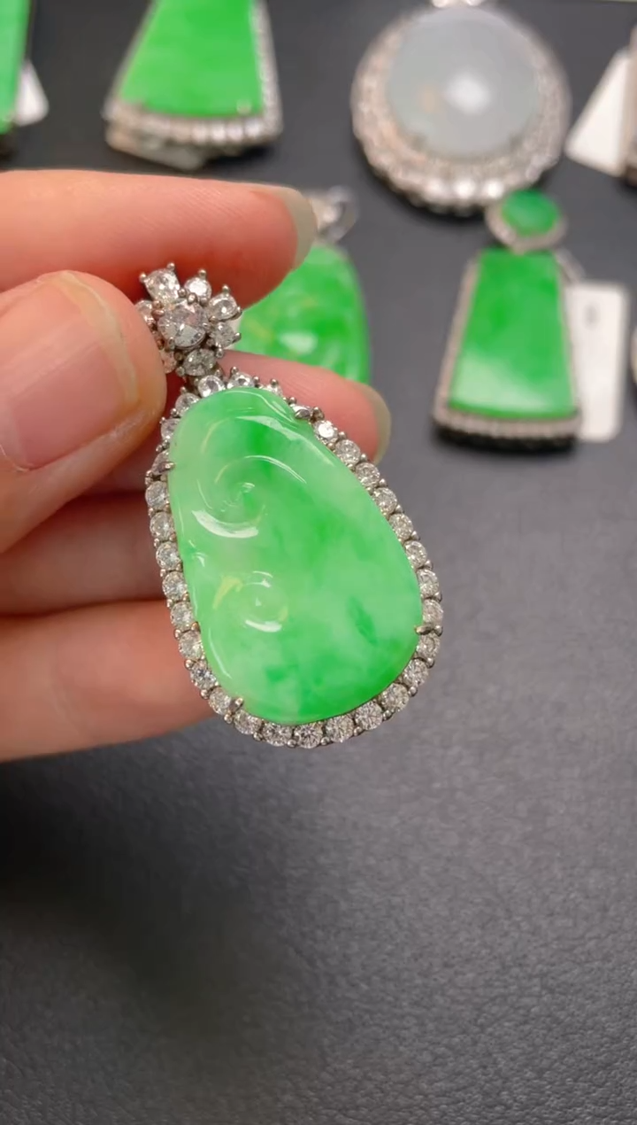 吊坠(不含链)银S925镶嵌翡翠吊坠