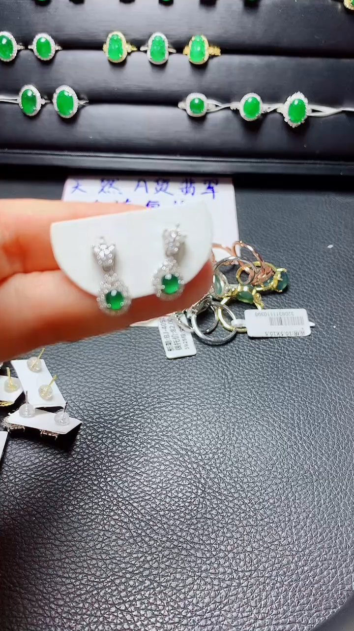 银S925镶嵌戒指翡翠天然翡翠A货s925银镶