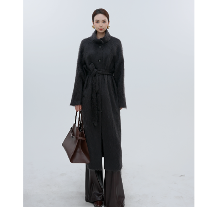 「JS」长袖毛呢外套气质黑色羊绒中长款设计师双面冬季JD1D0346
