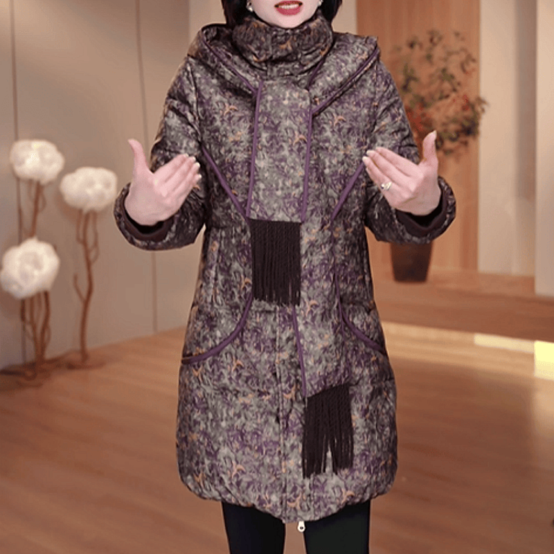  C168【棉服】2025冬季新款时尚保暖加厚碎花围巾连帽高端棉服外套