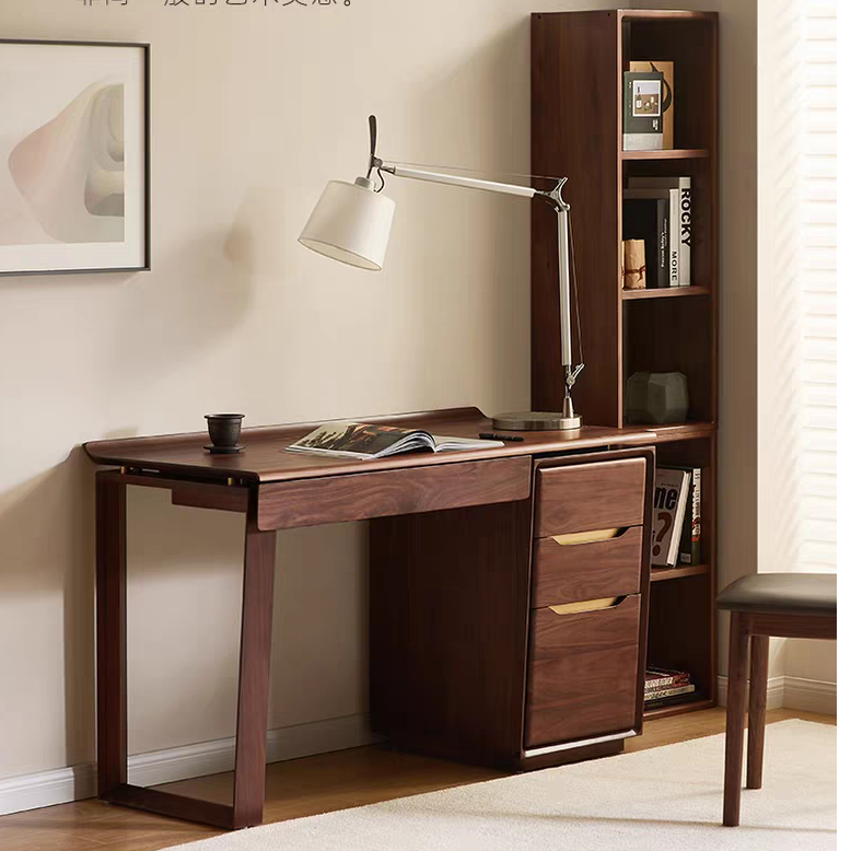 黑胡桃木实木书桌轻奢新中式办公桌1200*600*780