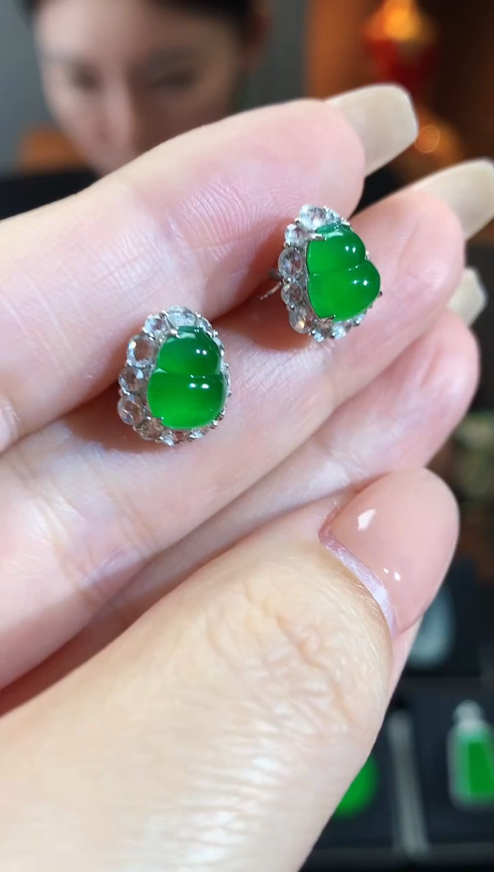 【闪购商品】翡翠耳饰18K金镶嵌耳饰