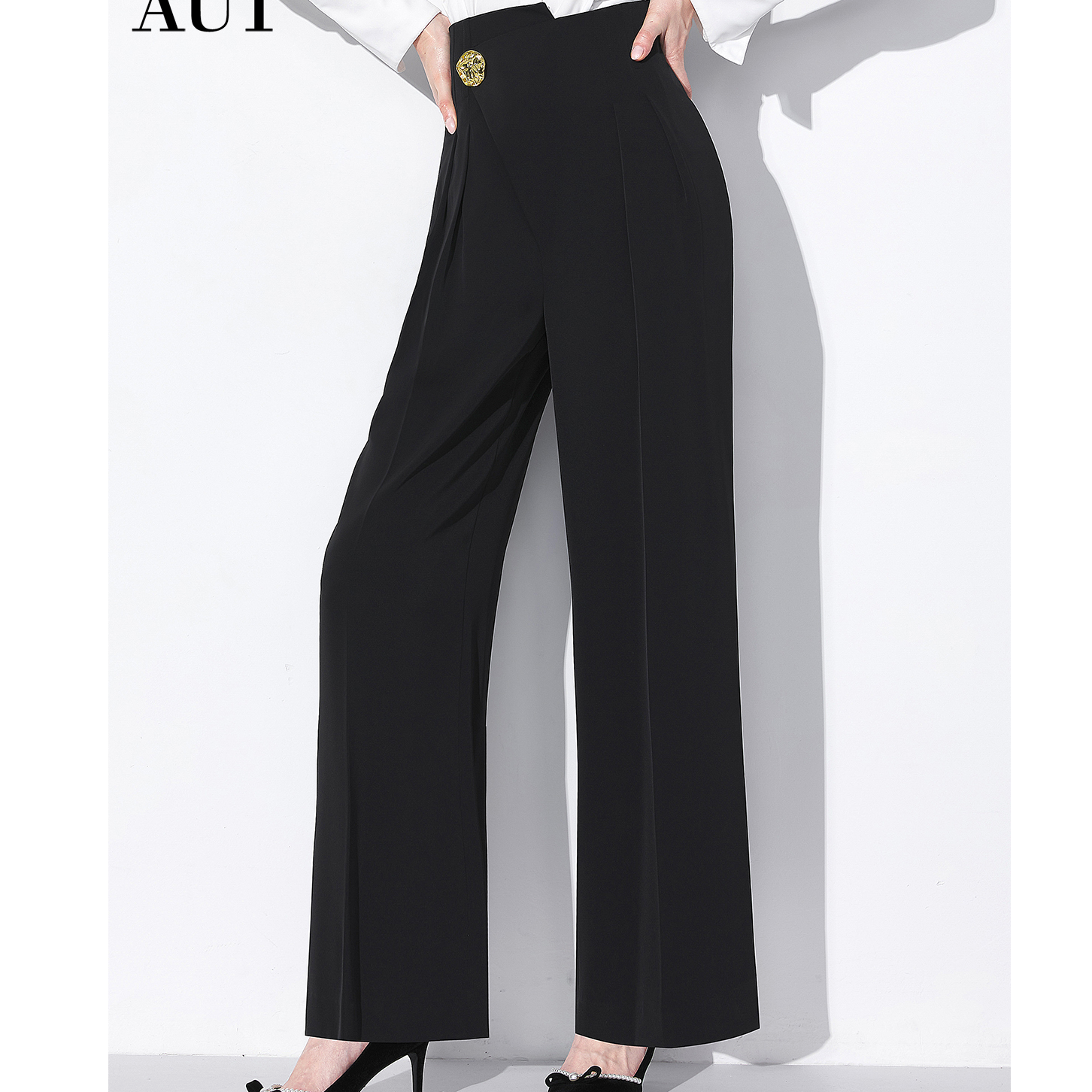 【AUI】AUI黑色御姐高级阔腿裤高级感长裤子LD-23W072838