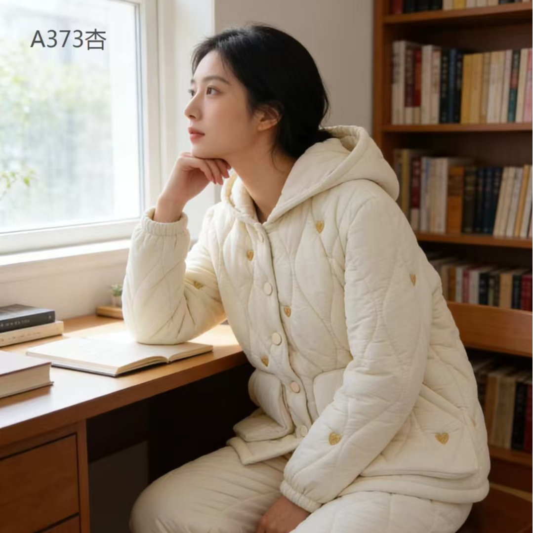 【A373冬季加大新款特厚睡衣】女士冬季加绒加厚睡衣家居服可外穿